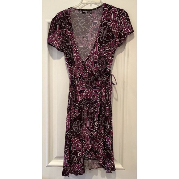 Apt 9 Dress Size Small Purple Black Paisley Print Faux Wrap - Picture 1 of 6